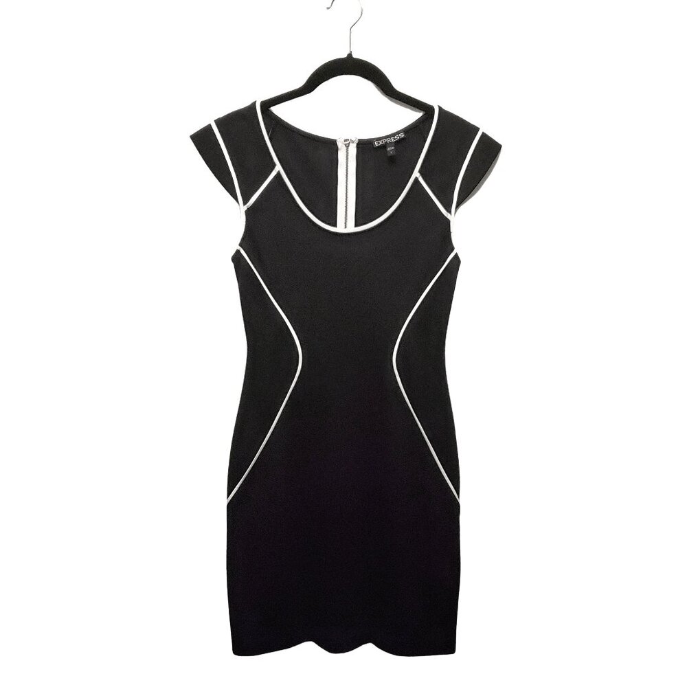 Express NWOT Fitted Bodycon Mini Dress Black White Women's Size 2
